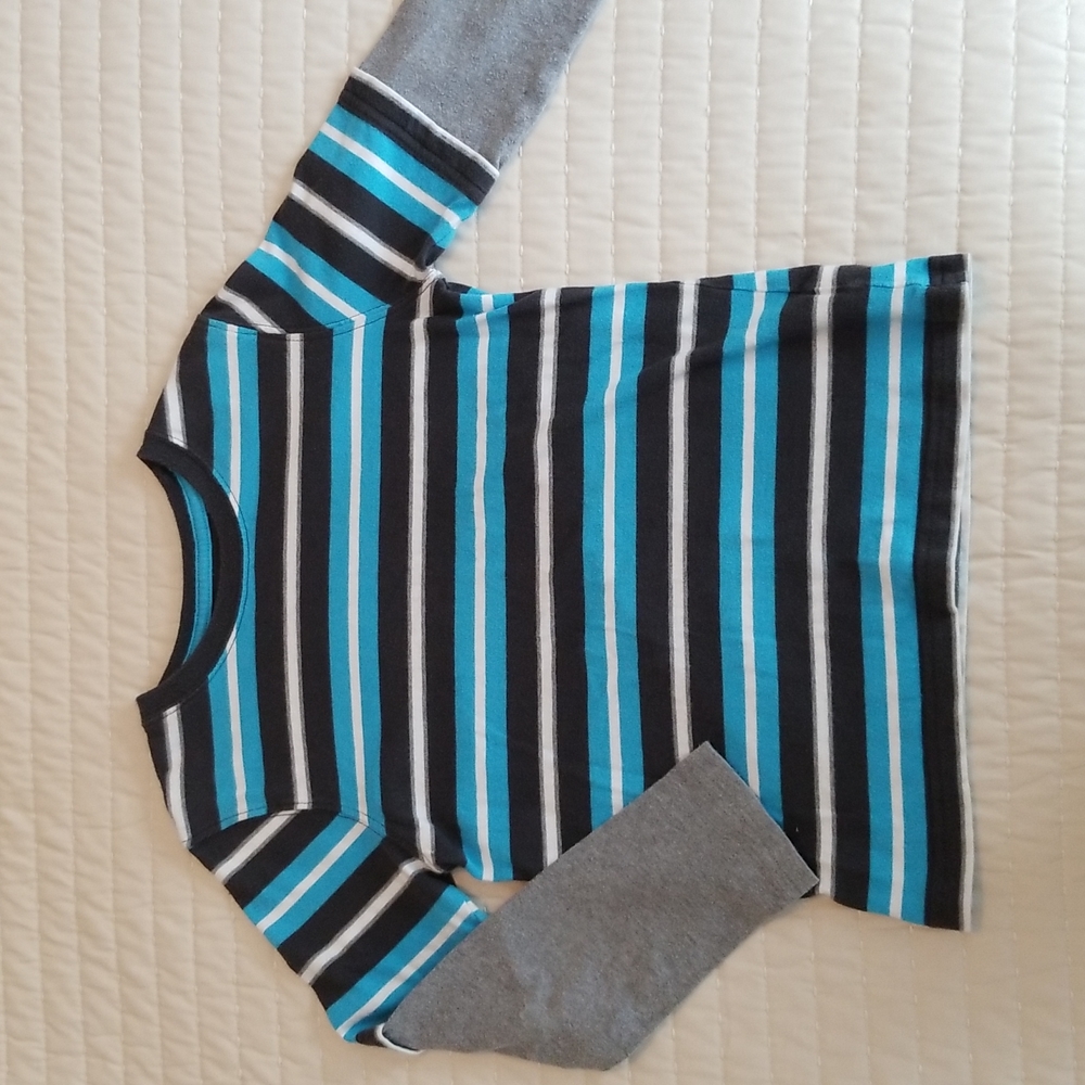 Jumping Beans boys layered tshirt size 7 gray/turquoise striped
